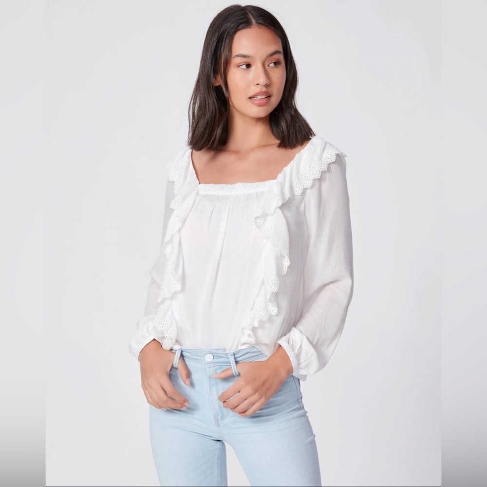 Paige Denim Brylen Blouse Crisp White Eyelet Embroidery Square Neck Medium